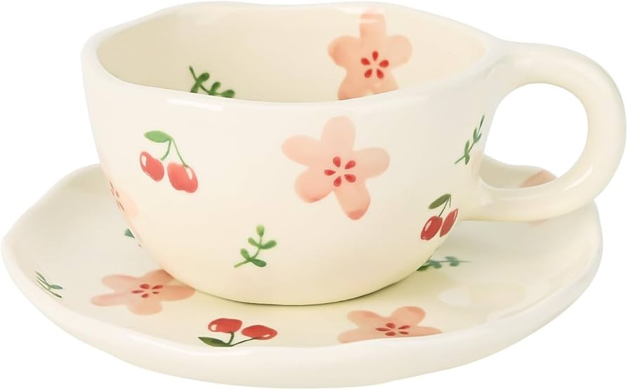 Koythin Ceramic Coffee Mug with Saucers, Handmade Flowers Mugs, Cute Cup for Girl Women, Aestheti... | Amazon (US)
