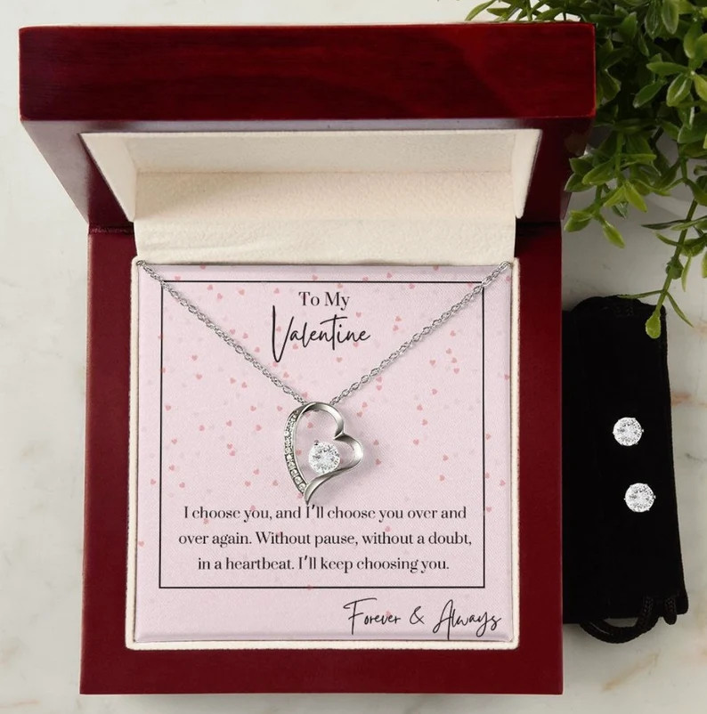 Valentines Day Gift Forever Love Necklace and Earrings Set 14k White Gold | Etsy (US)