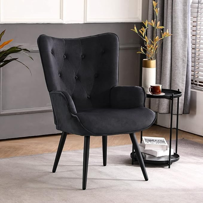 Furniliving Velvet Accent Chair Modern Upholstered Side Armchair with Tapered Legs Tufted Button ... | Amazon (US)