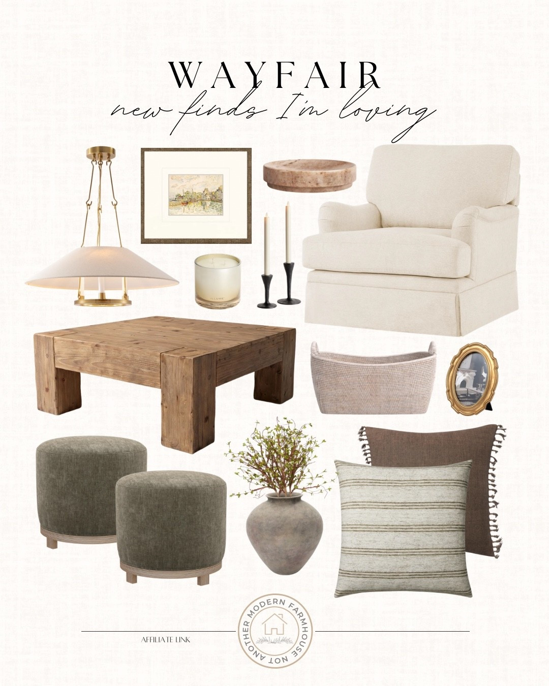 Beautiful Wayfair home decor finds to create a warm, timeless living room with cozy neutral style. 🏡✨

Wayfair furniture, living room inspiration, neutral interior design, wood coffee table, brass pendant light, upholstered swivel chair, accent ottomans, decorative throw pillows, textured basket storage, framed wall art, modern farmhouse decor, organic home styling, rustic wood furniture, table candle holder, minimalist vase decor, cozy seating ideas, layered neutral palette, decorative tray styling, warm earth tones, curated home accents 


#LTKSeasonal #LTKSaleAlert #LTKHome