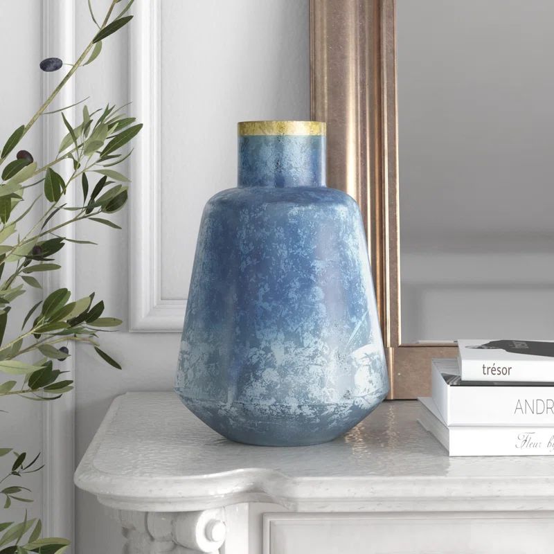 Payson Blue/Gold 14" Glass Table Vase | Wayfair Professional