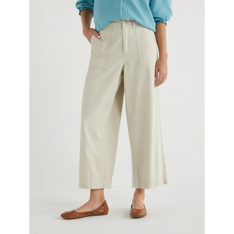 Time and Tru Women's Cropped Wide Leg Pants, Inseam 24", Sizes 2-20 | Walmart (US)