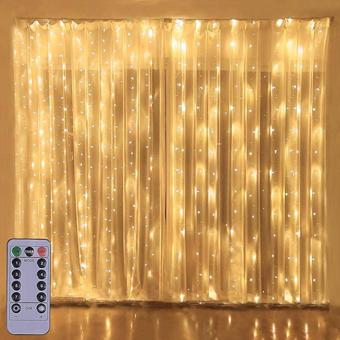 300LED Copper Wire Curtain Lights with Remote, 8 Modes DIY Pattern Flexible String Lights, Window... | Amazon (US)