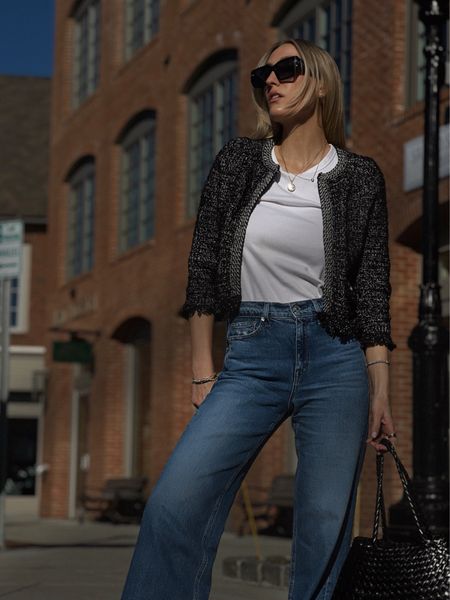 Transitional Outfit from Winter to Spring 2024 | Cropped Tweed Blazer | | Plain White Tee | Boyfriend T-Shirt | AYR The Secret Sauce in Memory Lane | COS | Alice and Olivia | Chanel Women’s CC Cap Toe Ballerina Flats in Quilted Leather | Black Dragon Diffusion Bag 

#LTKshoecrush #LTKstyletip #LTKMostLoved