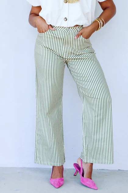 Layne Olive Striped Wide Leg Pant | The Willow Tree