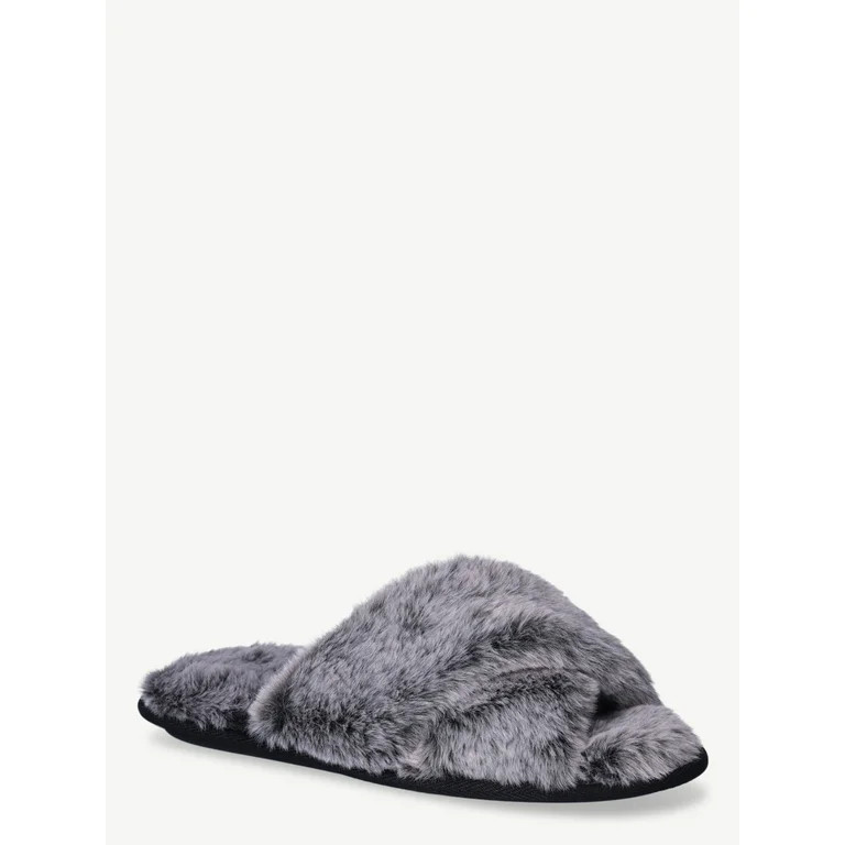 Joyspun Women's Faux Fur Crisscross Slippers, Sizes 6-11 | Walmart (US)
