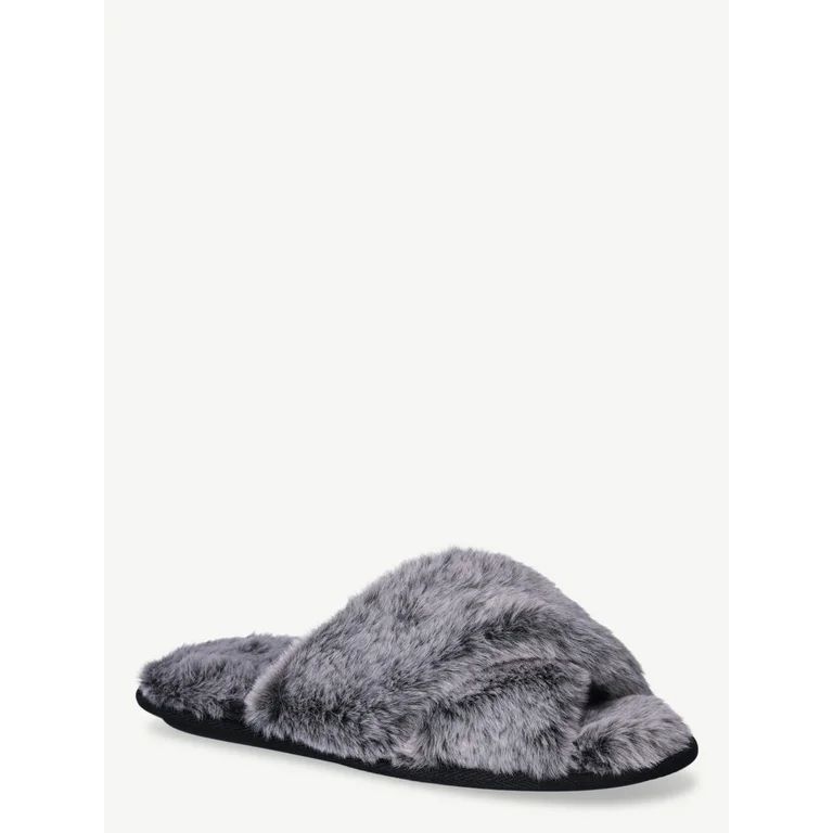 Joyspun Women's Faux Fur Crisscross Slippers, Sizes 6-11 - Walmart.com | Walmart (US)