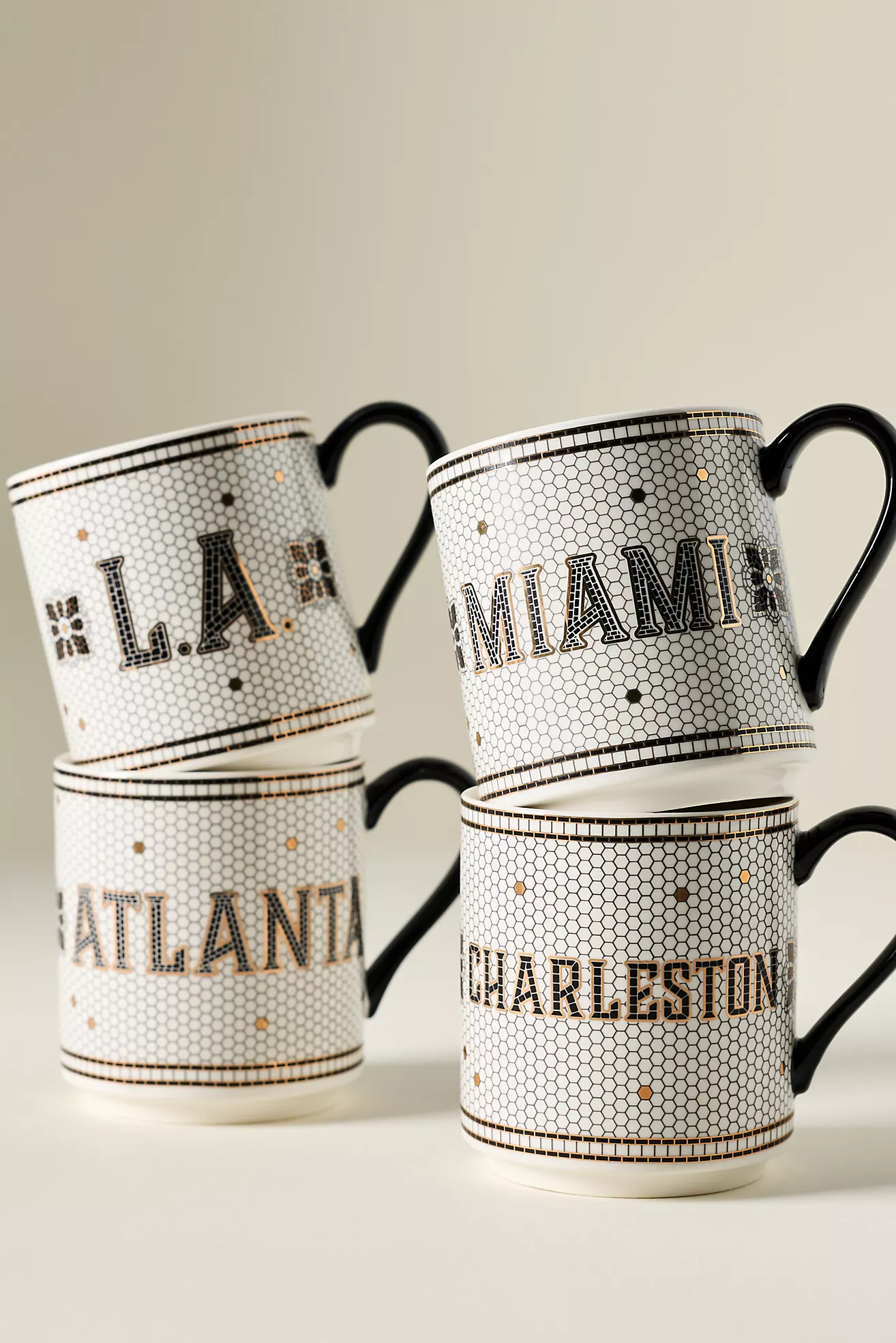 Bistro Tile Stoneware 24k Gold Accent Jetsetter Mug | Anthropologie (US)
