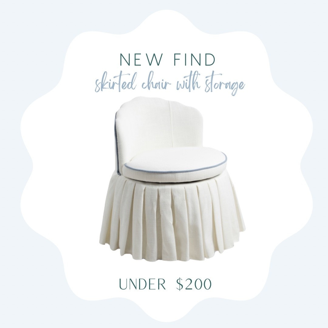 Blue and white skirted chair with storage under $200! Gorgeous designer look for less option. 