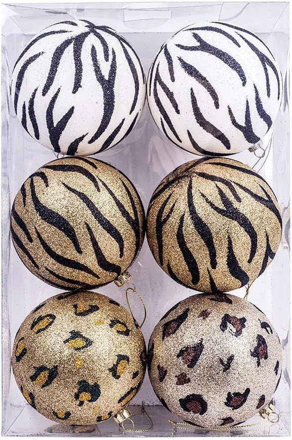 Kurt S. Adler Kurt Adler 100MM Glitter Animal Print Ball, Box of 6 Ornament, Multi | Amazon (US)