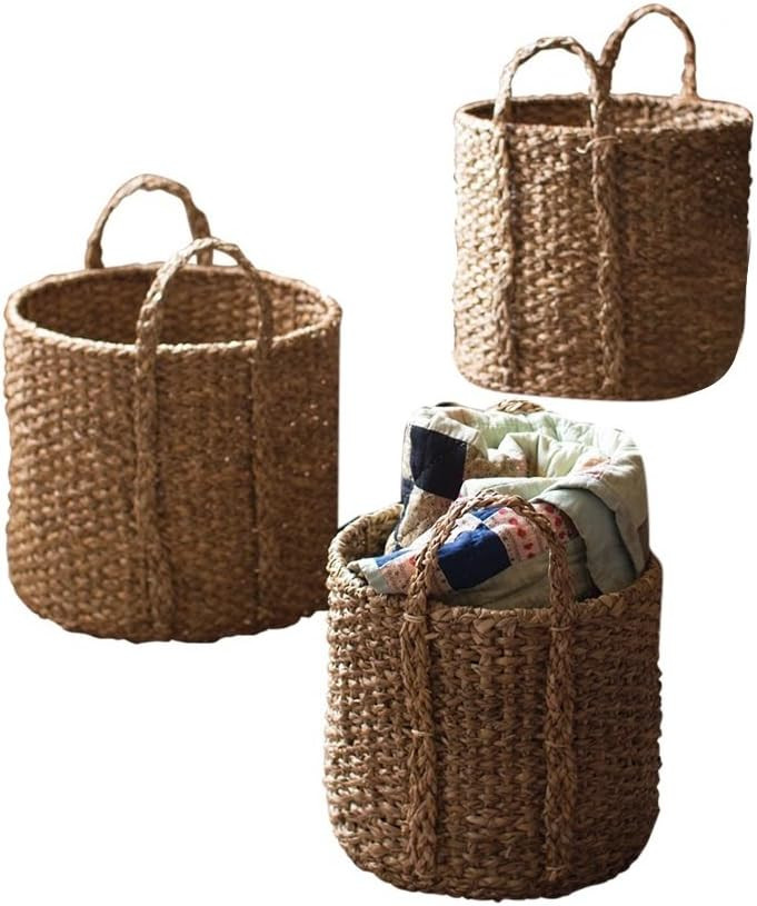 Kalalou Seagrass Round Braided Storage Basket with Handle, Set of 3 | Amazon (US)