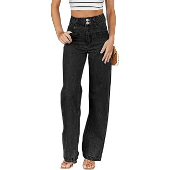 Sidefeel Jeans for Women High Waisted Straight Leg Denim Pants | Soft Stretchy Denim, Dual Button... | Amazon (US)