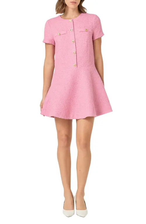 Endless Rose Tweed A-Line Minidress in Pink at Nordstrom, Size Large | Nordstrom