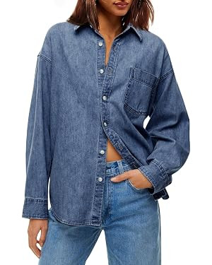 Cicy Bell Women Oversized Denim Shirt Jean Jacket Trendy Button Down Shirts | Amazon (US)