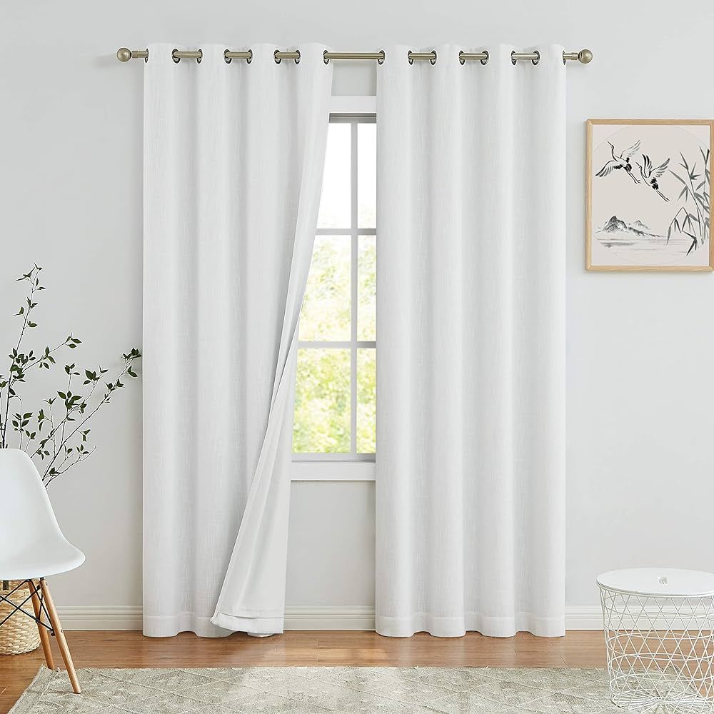 White Solid Full Blackout Window Curtains for Bedroom Noise Reducing Thermal Insulated Drapes Hea... | Amazon (US)