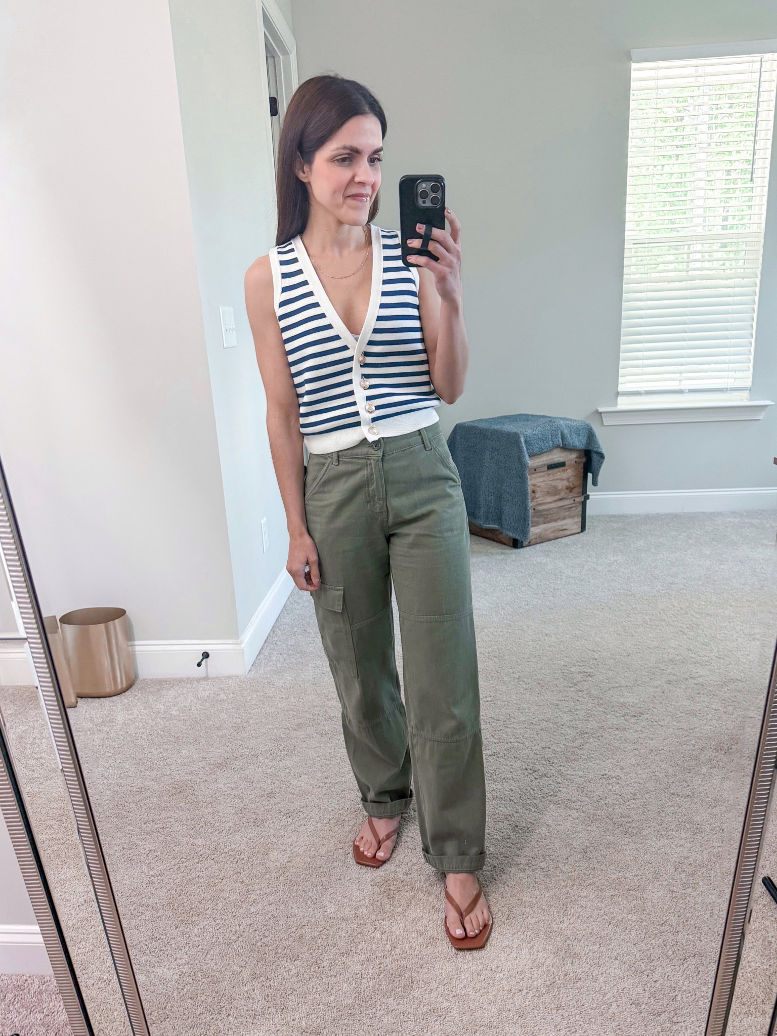 #ootd | striped sweater vest, cargo pants, flip flop sandals 

#LTKStyleTip