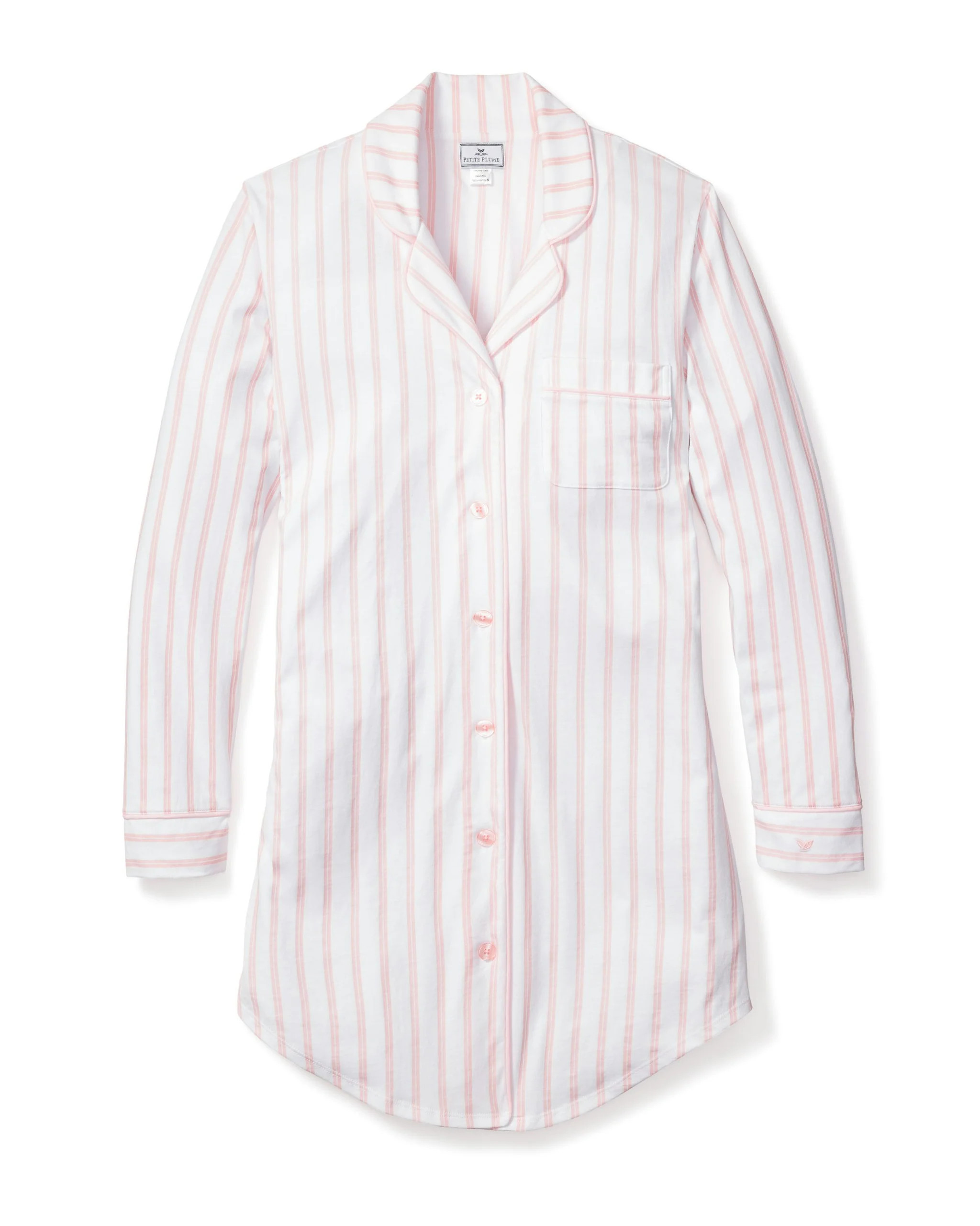 Women's Pima Nightshirt in Pink Stripe | Petite Plume