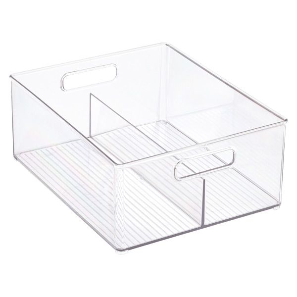 iDesign Linus Clear Divided Stackable Bins with Handles | The Container Store