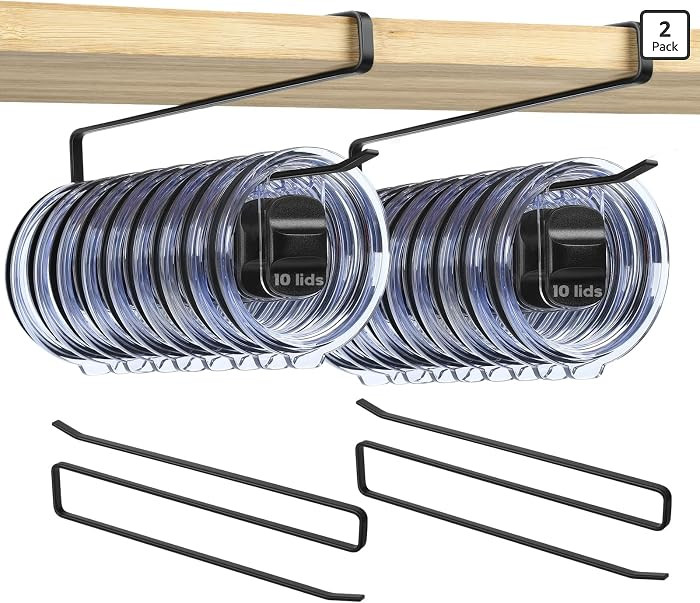 2 Pack Tumbler Lid Organizer, Under Cabinet Cup Lid Holder - Heavy Duty Iron with Anti-Rust Coati... | Amazon (US)