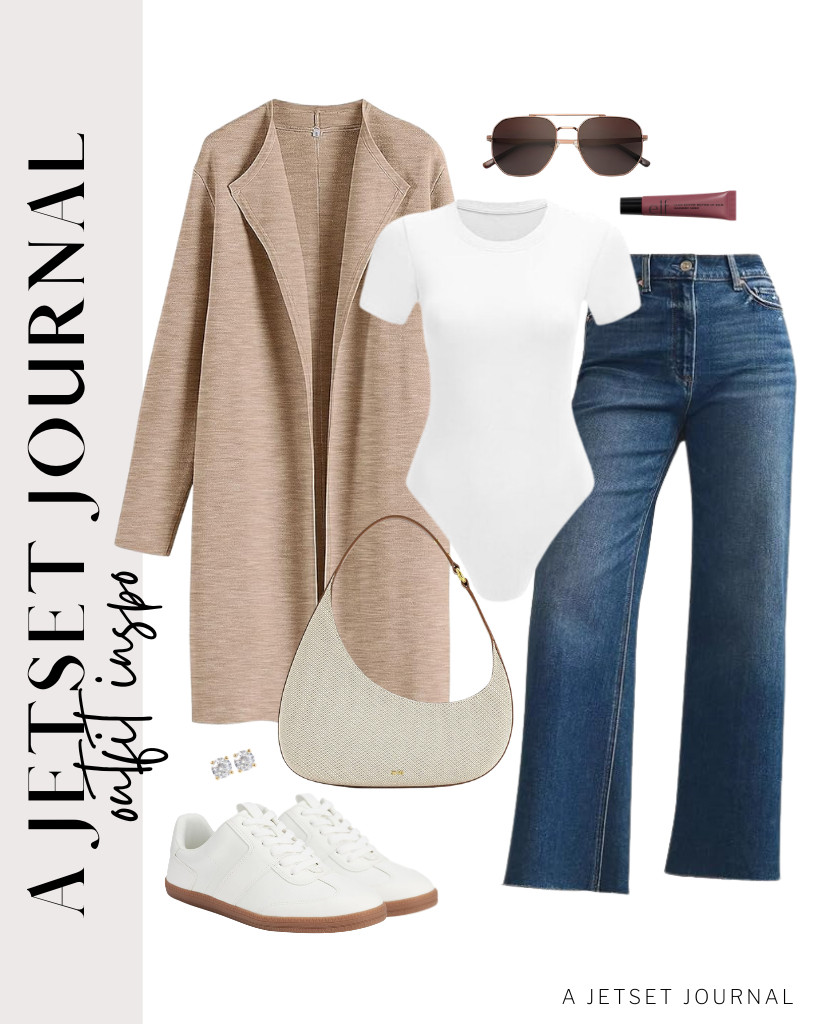 You can wear a sweat coat over a white bodysuit and wide-leg jeans. A pair of square aviator sunnies fits this look as well as Amazon Essentials retro sneakers 

 #LTKSeasonal #LTKSaleAlert #LTKTravel