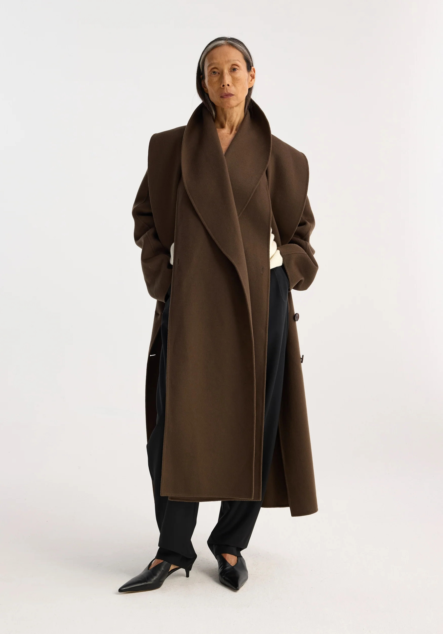 double-faced wool scarf coat | taupe | Rohe