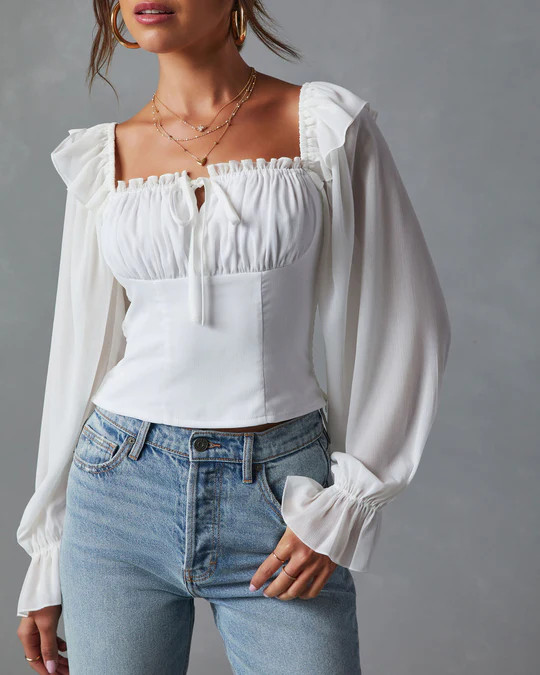 Julie Cropped Ruffle Shoulder Blouse | VICI