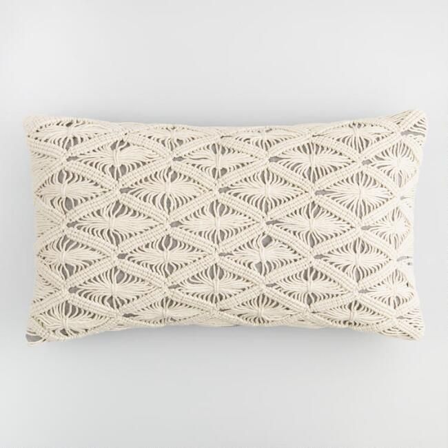 Macrame Gray Chambray Lumbar Pillow | World Market