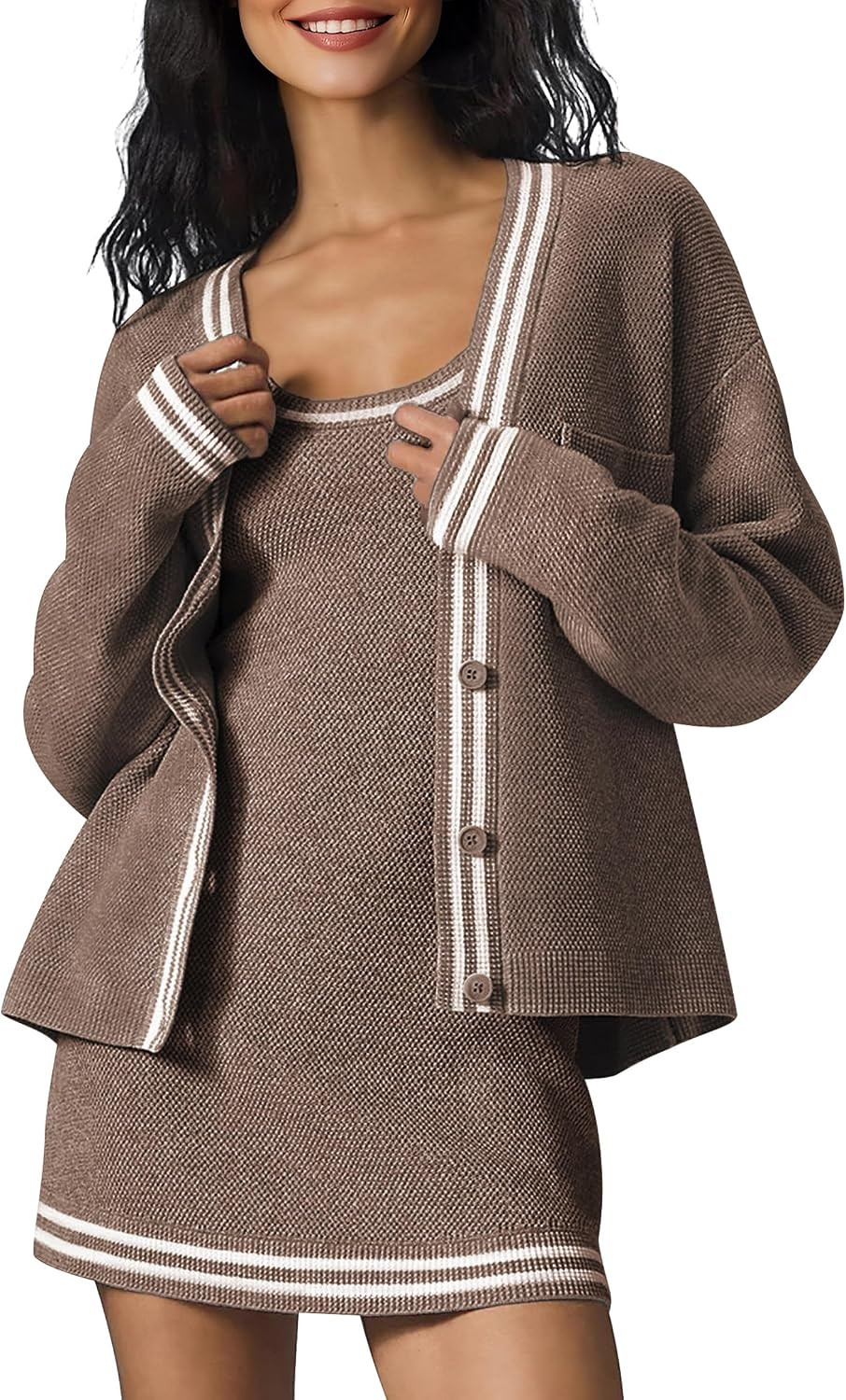 TQD Cardigan Sweaters for Women Lightweight Open Front Button Up Knit Cardigans Tops Striped Trim Sweater Jackets 2026 Trendy | Amazon (US)