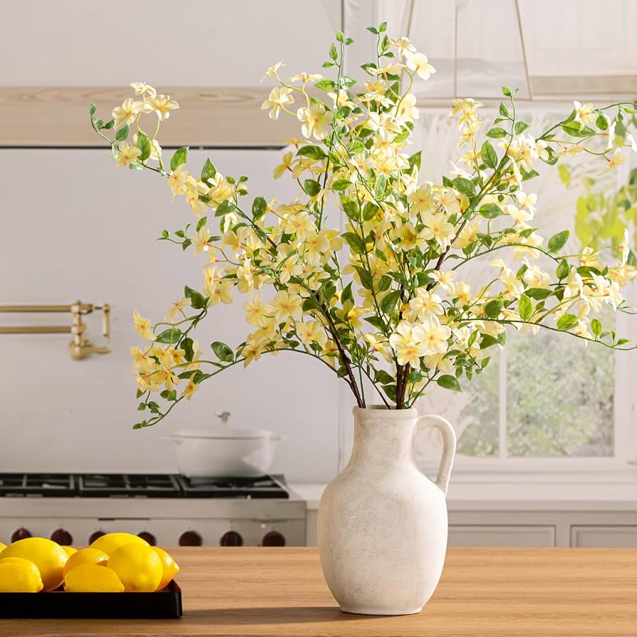Ceramic Flower Vase Home Decor - Large White Rustic Table Flowers Vases Living Room Bedroom Plant... | Amazon (US)