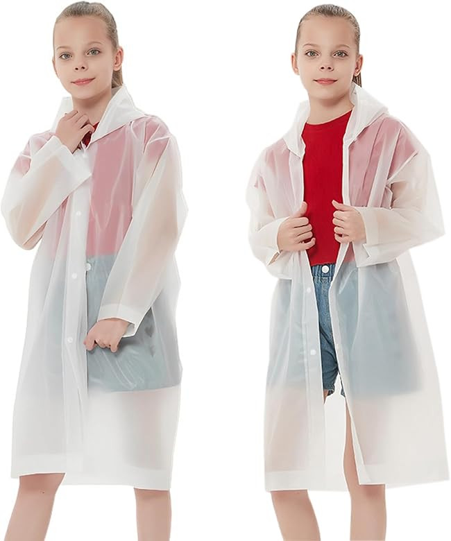Rain Ponchos Raincoats for Kids, Reusable Boys Girls Rain Jackets Emergency with Hood for Family ... | Amazon (US)