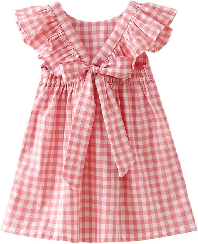 Zanie Kids Toddler Baby Girl Cotton Linen Dress Ruffle Sleeve Halter Sleeveless Kids Casual Dress... | Amazon (US)