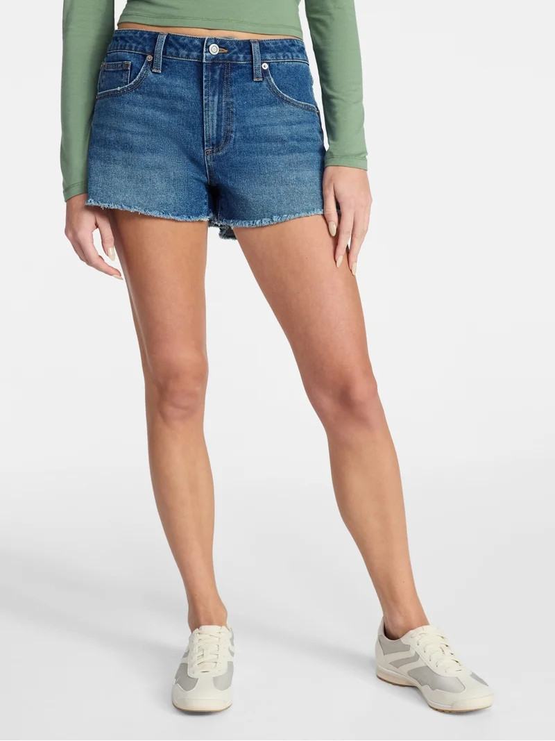 No Boundaries Mid-Rise Denim Shorts, 3" Inseam, Women's 00-20 | Walmart (US)