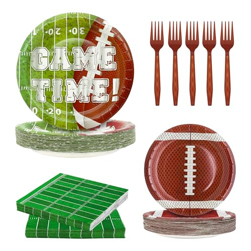 120PCS Super Bowl Football Party Supplies Set, Serves 30 Guests Including Football Paper Plates, Dessert Plates, Napkins,for Football Themed Party Decoration | Amazon (US)