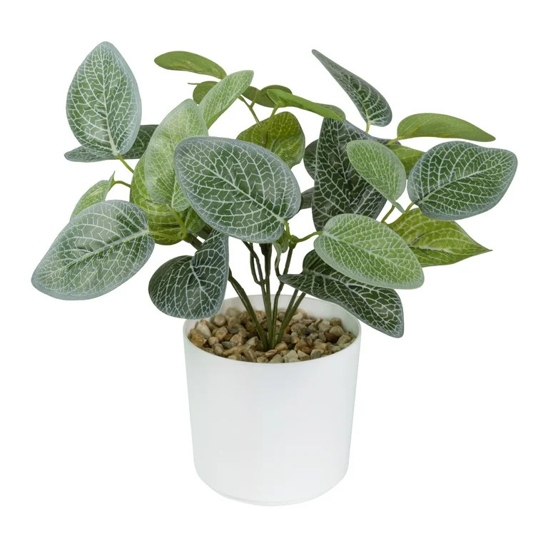 10-inch x 4-inch Artificial Fittonia Leaf Plant in White Pot, Green, for Indoor Use, by Mainstays... | Walmart (US)