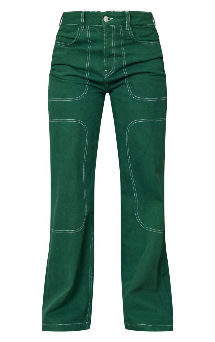 Forest Green Contrast Stich Wide Leg Jean | PrettyLittleThing US