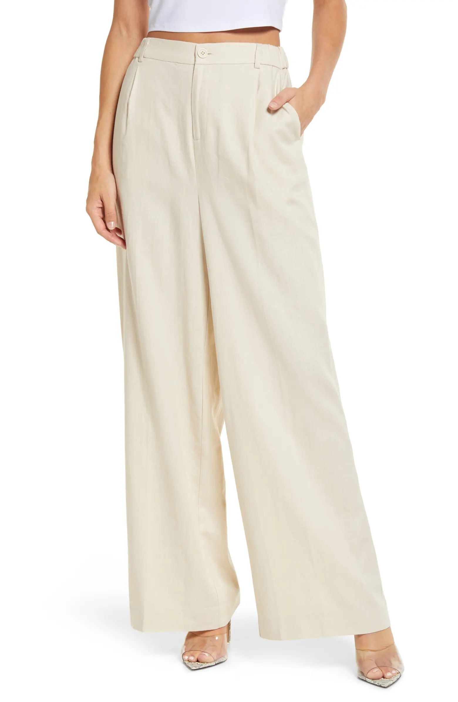 Open Edit Wide Leg Linen Blend Pants | Nordstrom | Nordstrom