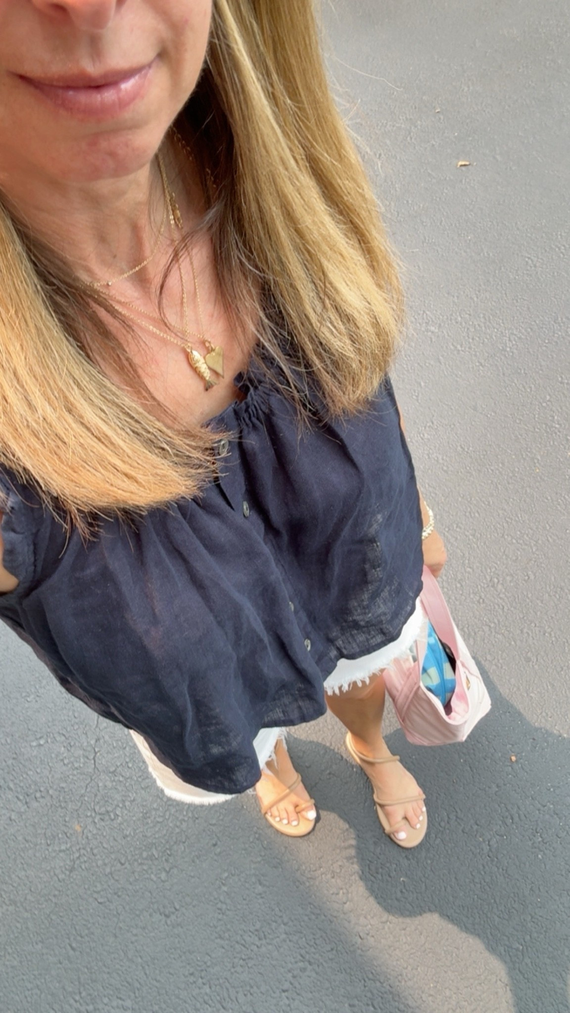 #ootd 7/17/26 - work, errand, hang with friends 
Linen tank, white cut offs, Tkee sandals (switched to darker jean shorts and snake tkees during the evening hang with friends)

#LTKootd #LTKOver40