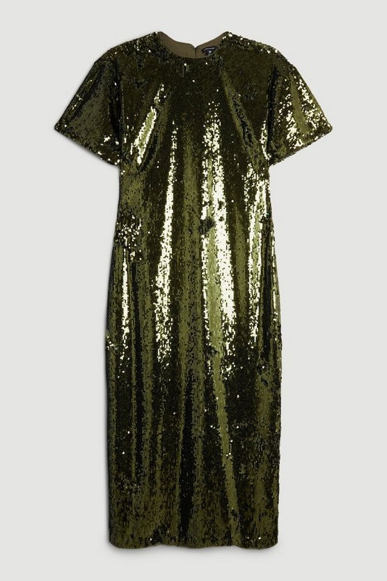Sequin Woven Midi Dress | Karen Millen US