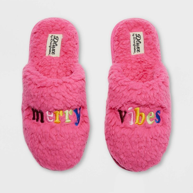 Women's dluxe by dearfoams Merry Vibes Slide Slippers - Pink | Target