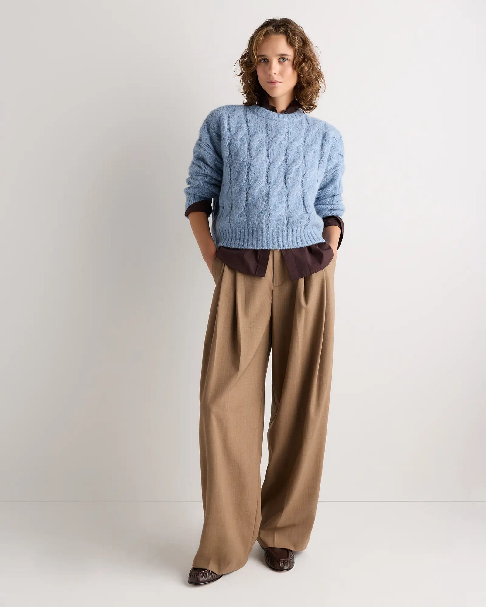 Lofty Baby Alpaca Relaxed Cropped Cable Crewneck | Quince