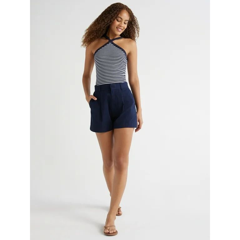 Free Assembly Women's High Rise Pleated Shorts, 4 1/4” Inseam, Sizes 0-16 | Walmart (US)
