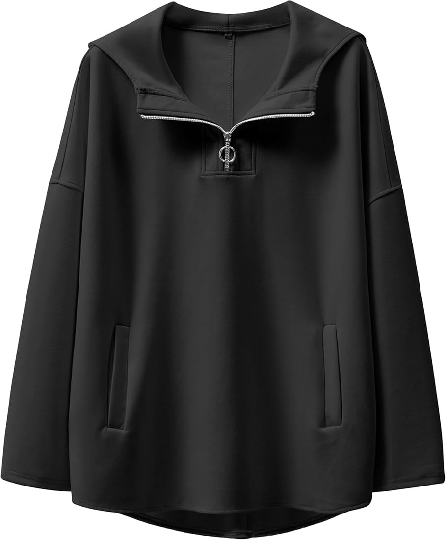 ANRABESS Womens Oversized Hoodie Quarter Zip Sweatshirts 2024 Fall Tunic Pullover Top Winter Tren... | Amazon (US)