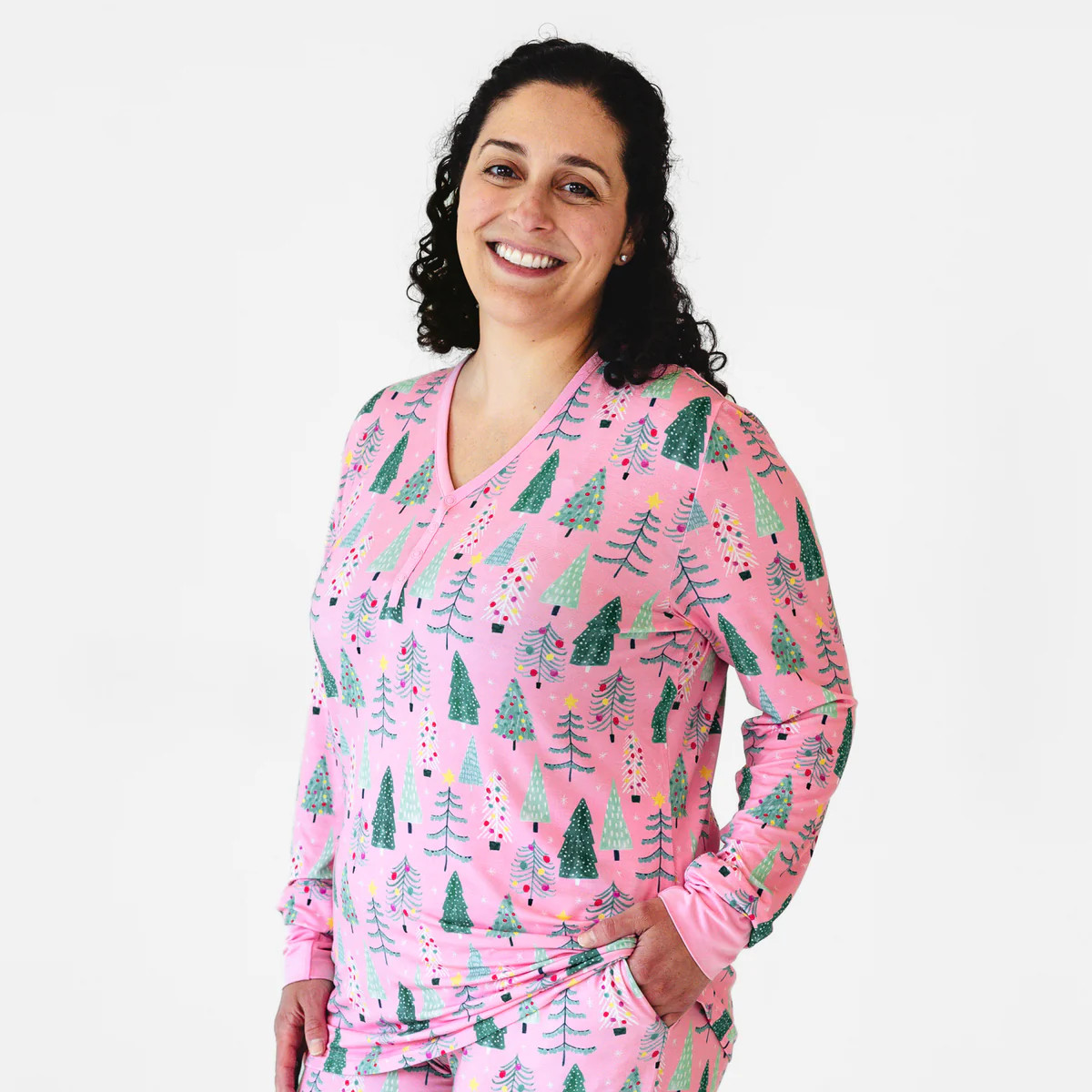 Pink Twinkling Trees Women's Pajama Top | Little Sleepies