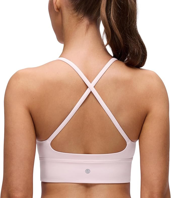 CRZ YOGA Butterluxe V Neck Longline Sports Bras for Women - Padded Spaghetti Straps Cross Back Yo... | Amazon (US)
