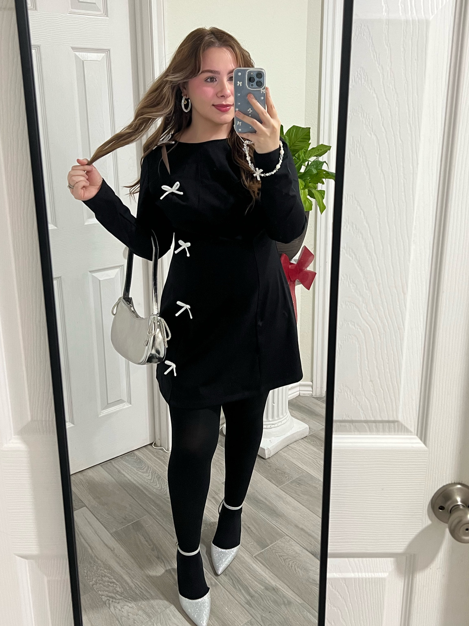 Give me all the bows and sparkles for the holidays! Dress is super stretchy so if you want a more fitted look definitely size down. Heels are just fab & accessories are Target 

#LTKHoliday #LTKParties #LTKSeasonal