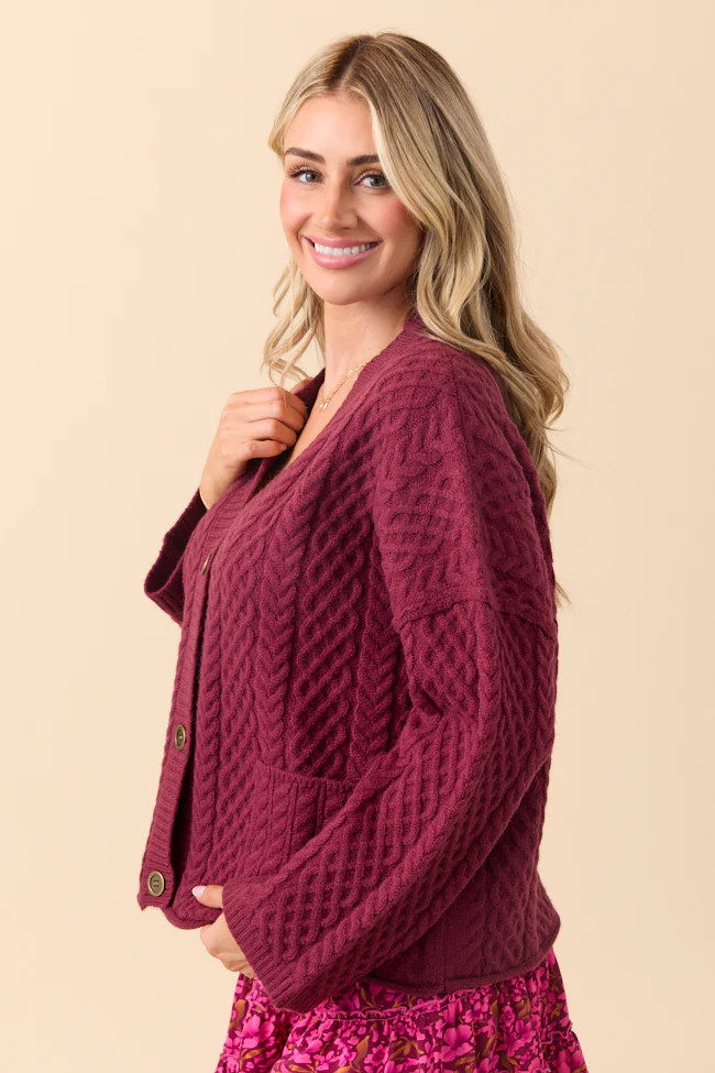 Pippa Maroon Cable Knit Cardigan SALE | Pink Lily