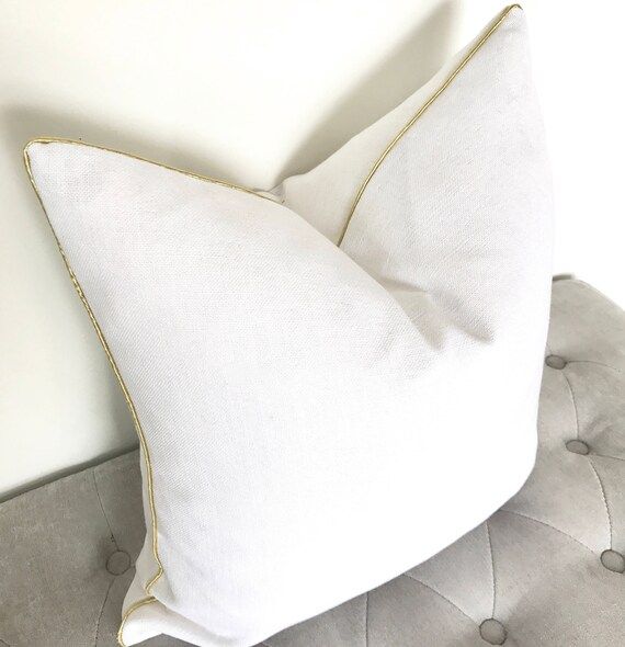 Linen Pillow Cover with Gold Piping - White and Gold Pillow Cover - Gold Pillow - White Pillow - Lin | Etsy (US)