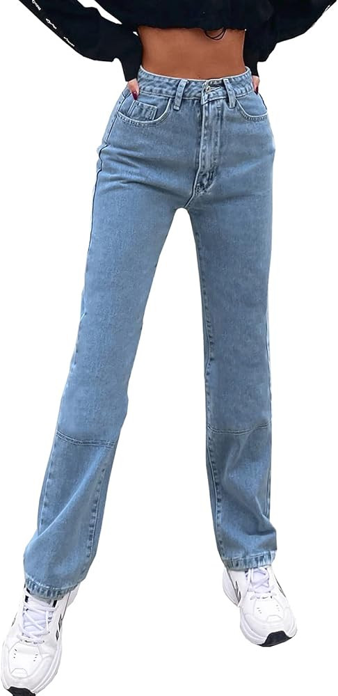 Women's Regular Relaxed Fit Straight Leg High Waisted Trendy Vintage Boyfriend Juniors Mom Jeans | Amazon (US)