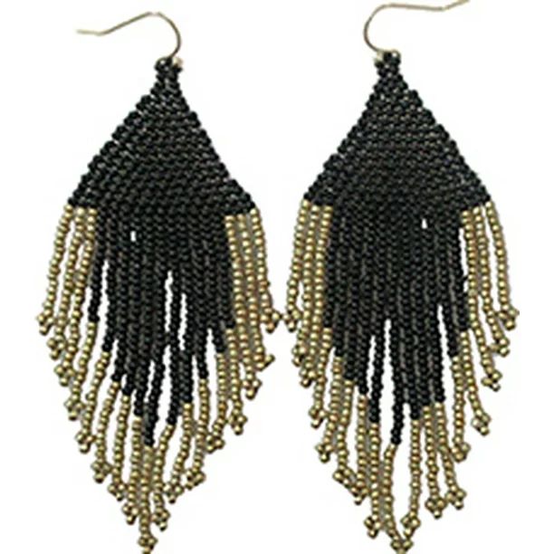 Time and Tru Women's Black/Gold Seedbead Tassel Earring - Walmart.com | Walmart (US)