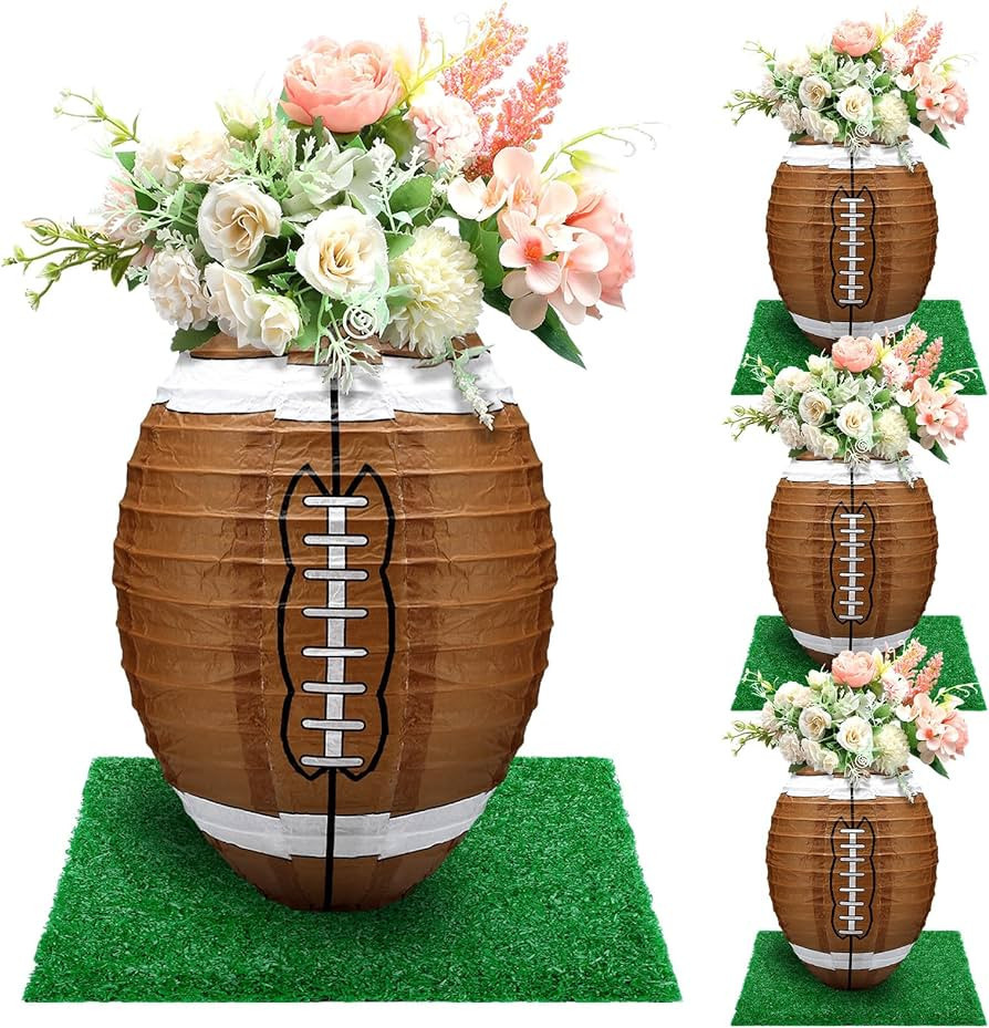 Rossesay 4 Pcs Football Paper Lantern Table Centerpiece Decoration set with 4 Pcs Grass Squares S... | Amazon (US)